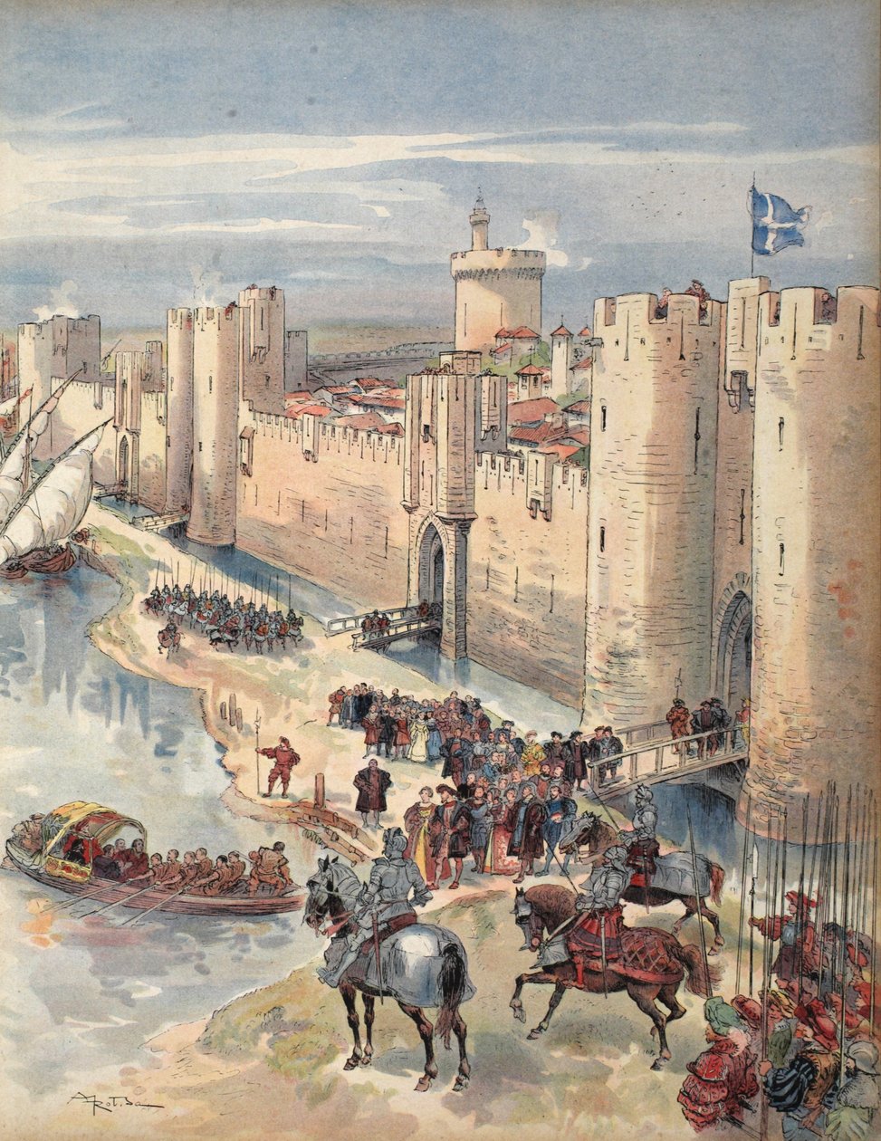 Wywiad z Aigues-Mortes, ilustracja z "Francois Ier: Le Roi Chevalier, George G. Toudouze, pub. 1909 autorstwa Albert Robida
