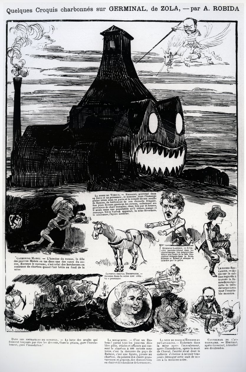 Kilka szkiców z "Germinal", powieści Emile Zoli (1804-1902), z "La Caricature", maj 1885 autorstwa Albert Robida