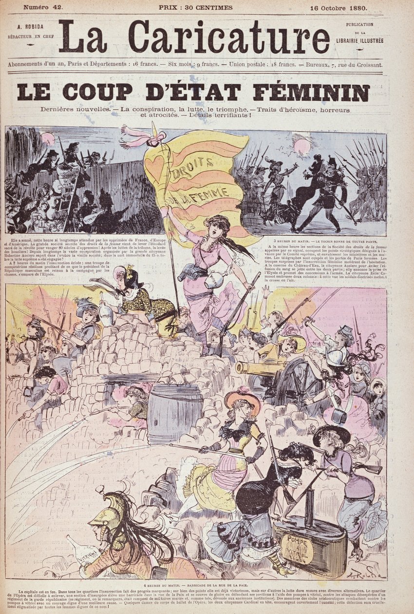 „Feministyczny zamach stanu”, z „La Caricature”, październik 1880 r. autorstwa Albert Robida