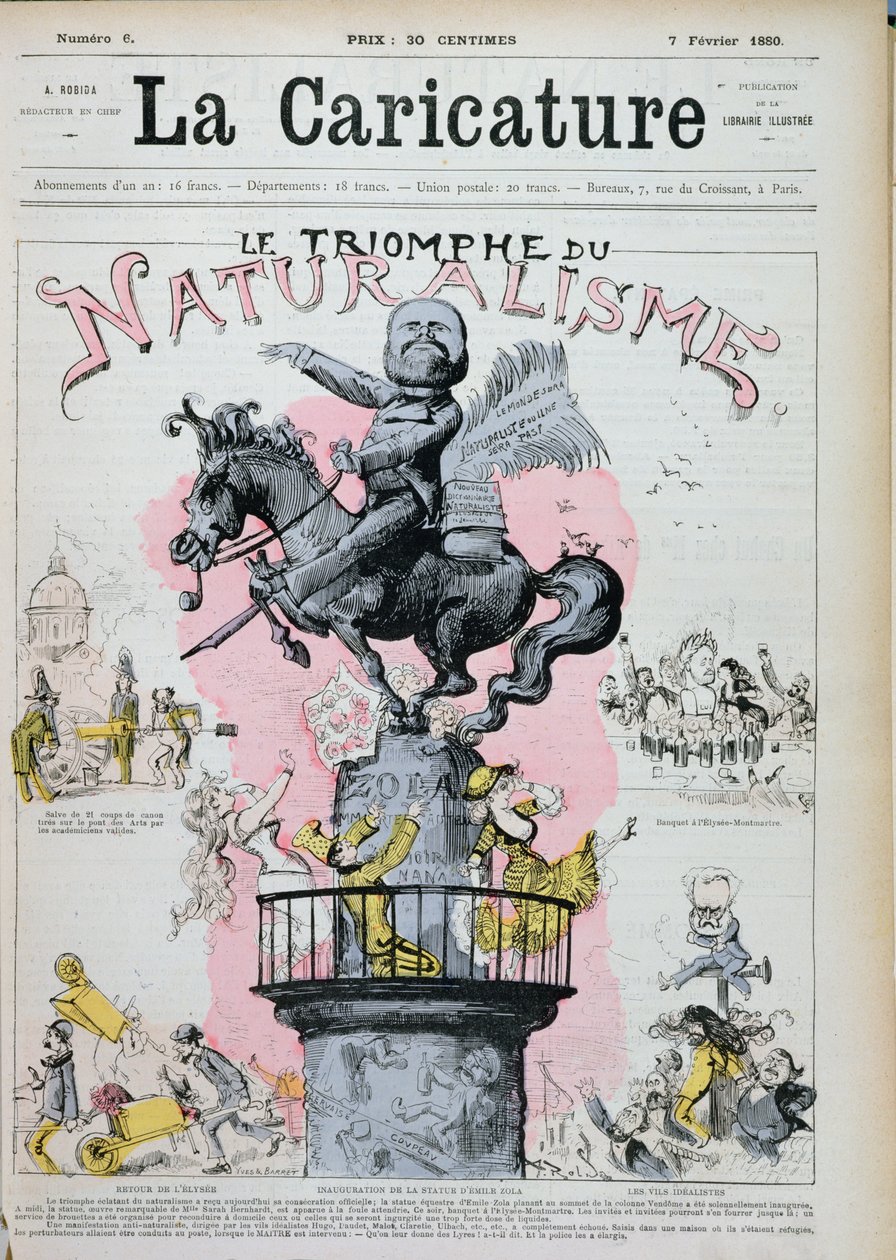 „Triumf naturalizmu”, karykatura Emila Zoli (1840-1902) ilustracja z „La Caricature”, 7 lutego 1880 autorstwa Albert Robida