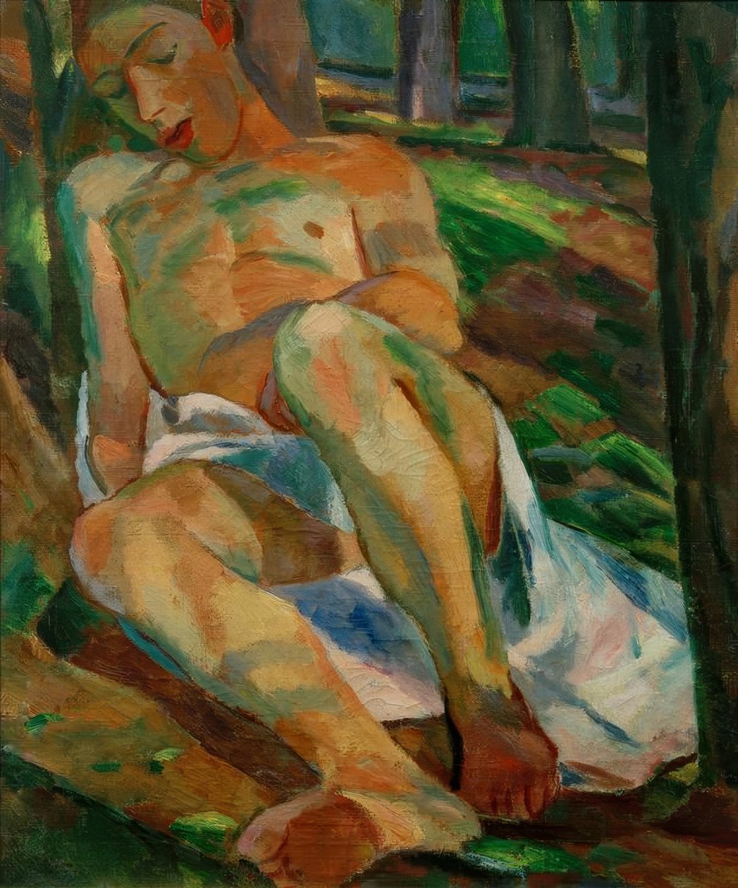 Śpiący chłopiec w lesie (leżący mężczyzna nago) autorstwa Albert Weisgerber