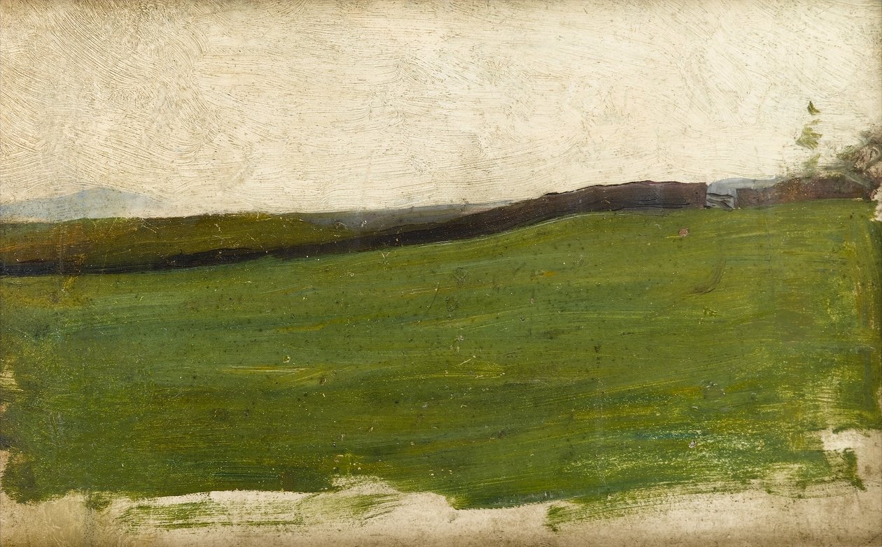 Pejzaż z zieloną łąką i murem ogrodzonym, ok. 1900 (olej na desce wykonanej przez artystę z rombów) autorstwa Albert de Belleroche