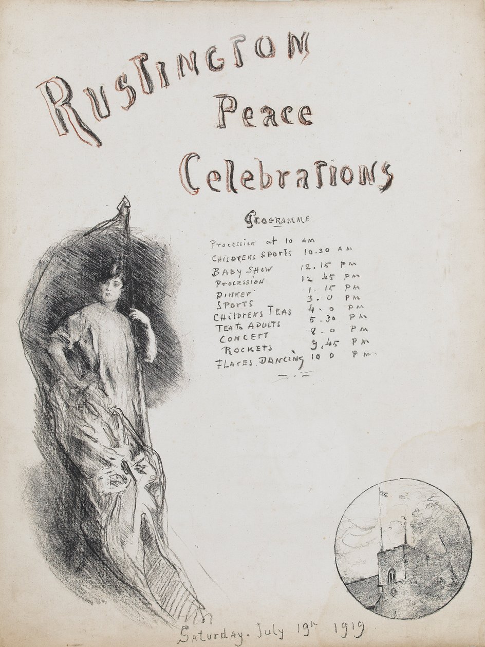 Uroczystości pokojowe, Rustington, 1919 (kredka litograficzna z sangwinicznymi refleksami) autorstwa Albert de Belleroche