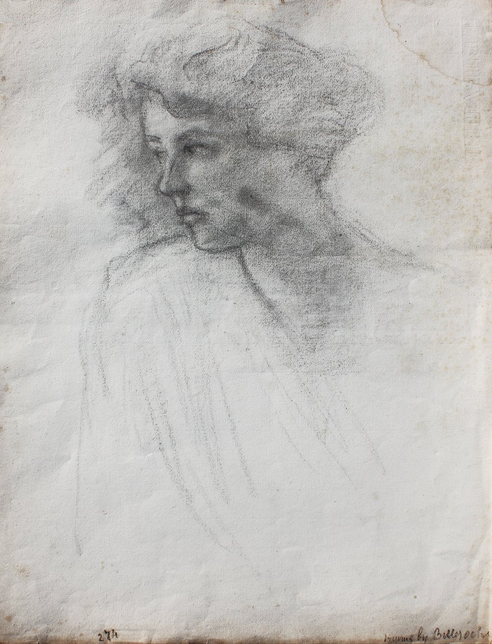 Portret żony artysty, głowa i ramiona, widok z trzech czwartych, ok. 1905 (czarna kreda na papierze) autorstwa Albert de Belleroche