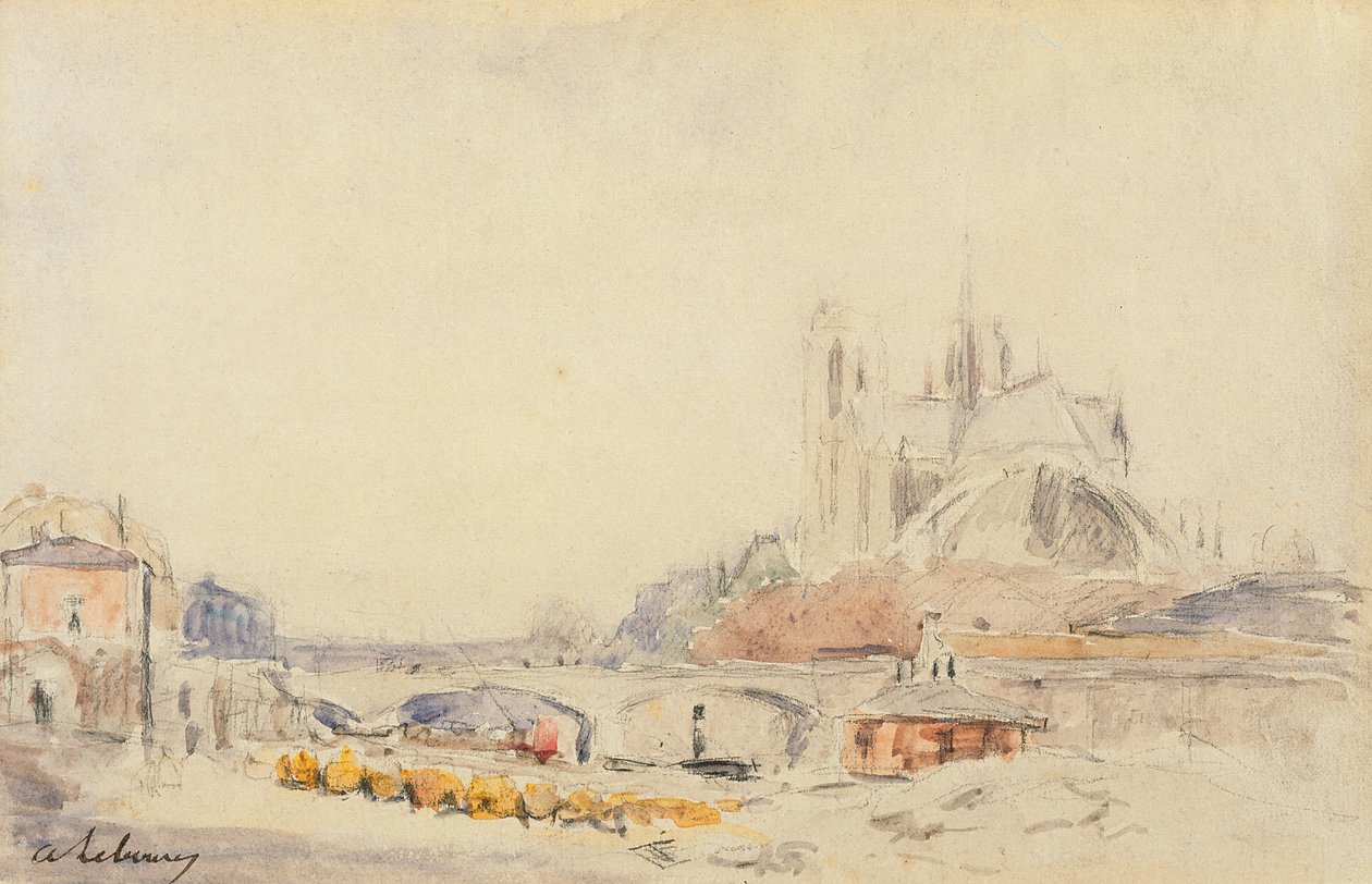 Widok na Pont de la Tournelle i Notre-Dame de Paris autorstwa Albert Charles Lebourg