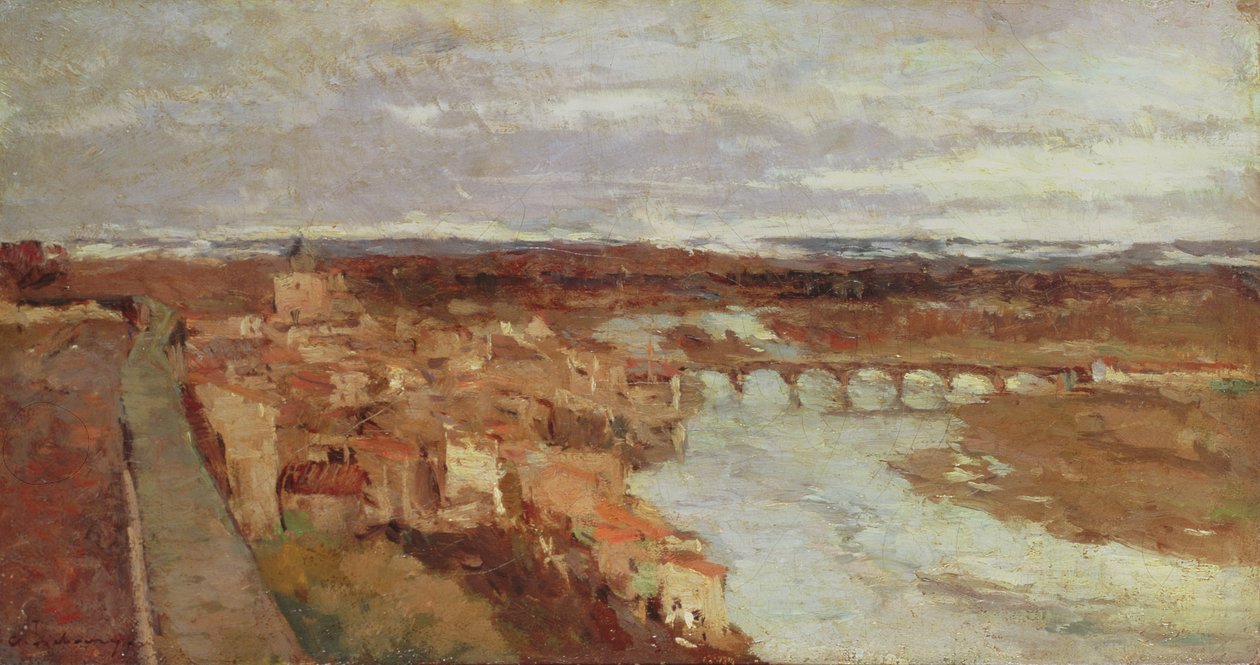 Widok miasta Pont-du-Chateau, c.1895 autorstwa Albert Charles Lebourg