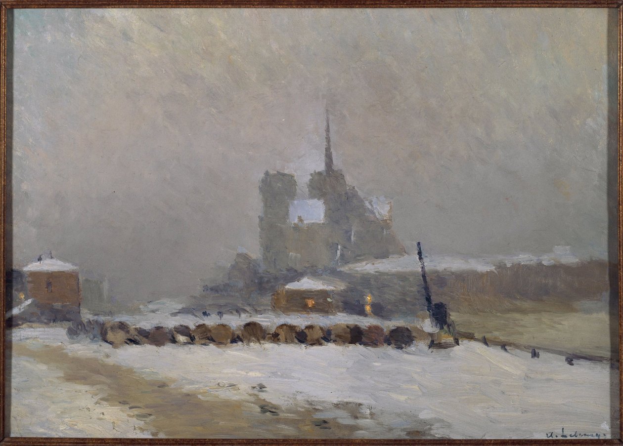 Notre-Dame de Paris, efekt śniegu, wieczór, ok. 1897 (olej) autorstwa Albert Charles Lebourg
