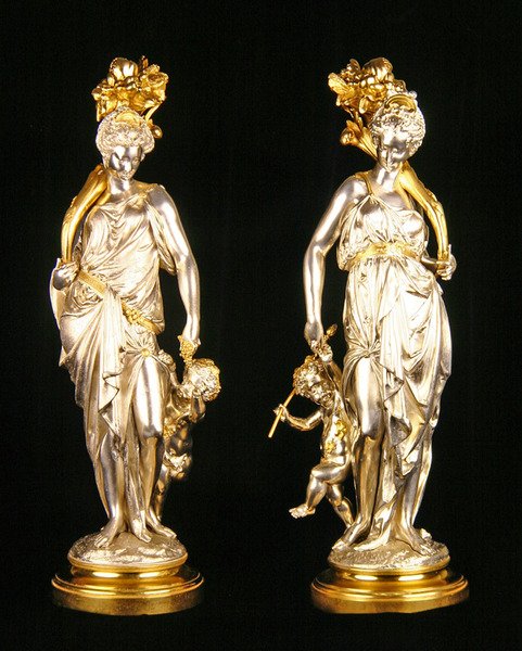 Ceres i Bacchus (brąz, posrebrzane i pozłacane na toczonych cokołach) autorstwa Albert Ernest Carrier Belleuse