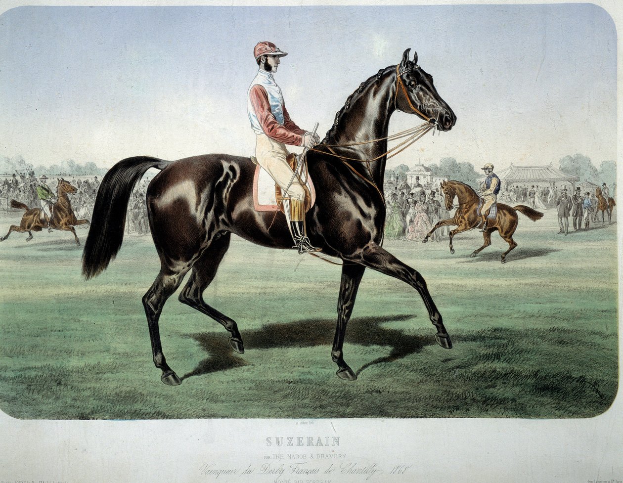 Wyścigi: „” Suzerain, zwycięzca derbów Chantilly w 1868”” Litografia Alberta Adama (1833-?) Kolekcja prywatna autorstwa Albert Adam