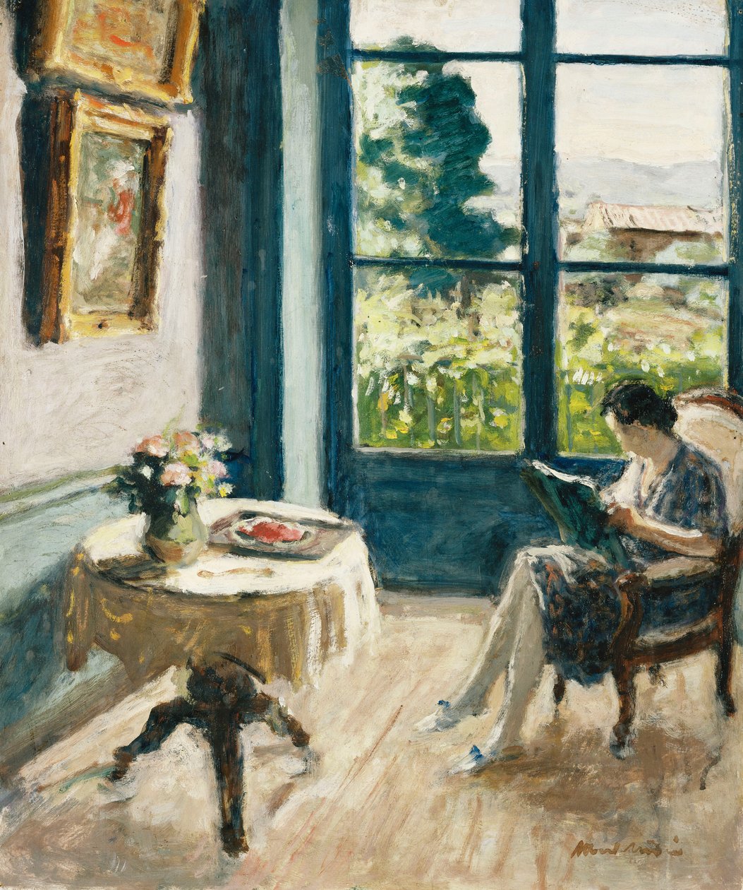Salon w Laudin; Le Salon a Laudin, ok. 1930 (olej na płycie) autorstwa Albert Andre
