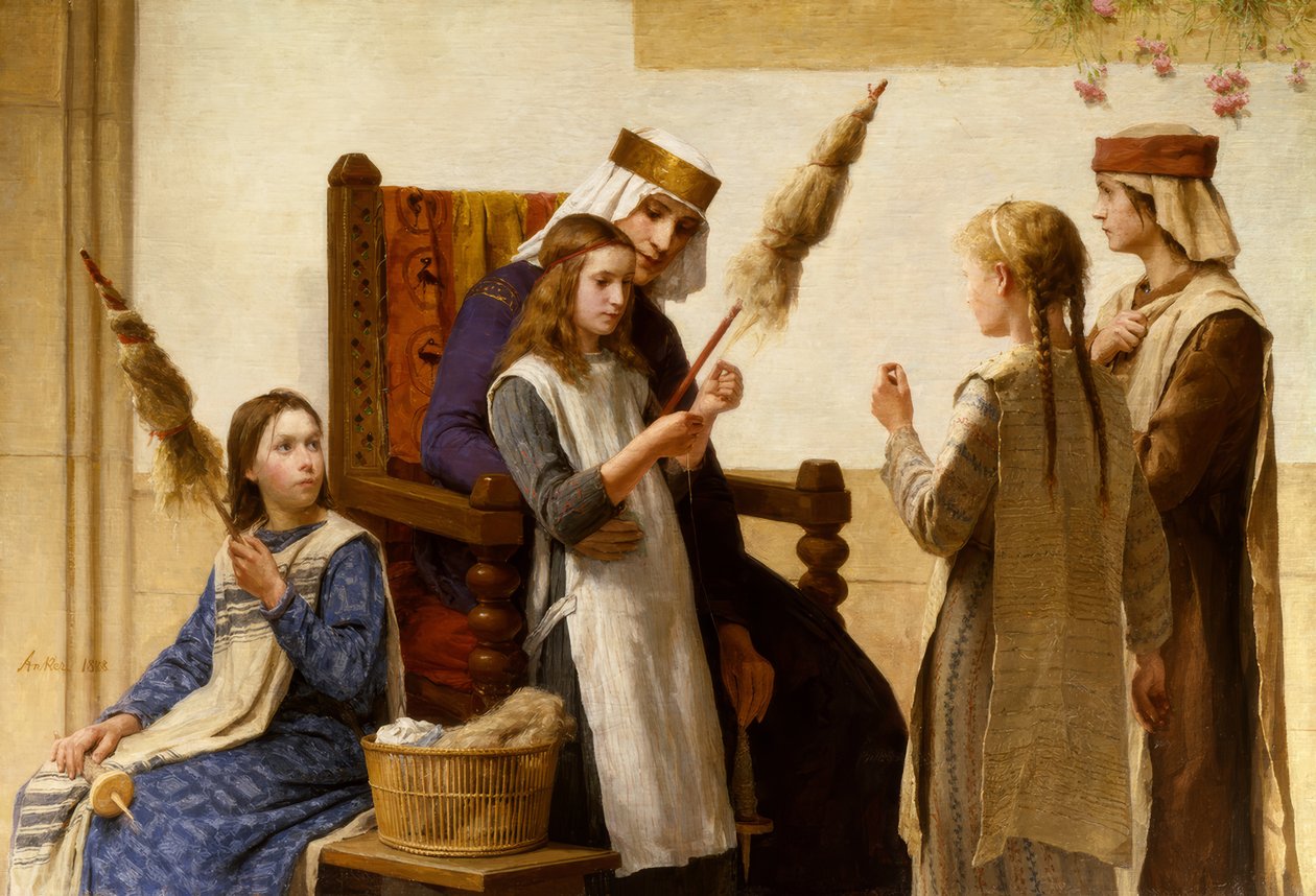 Królowa Bertha i prządki autorstwa Albert Anker