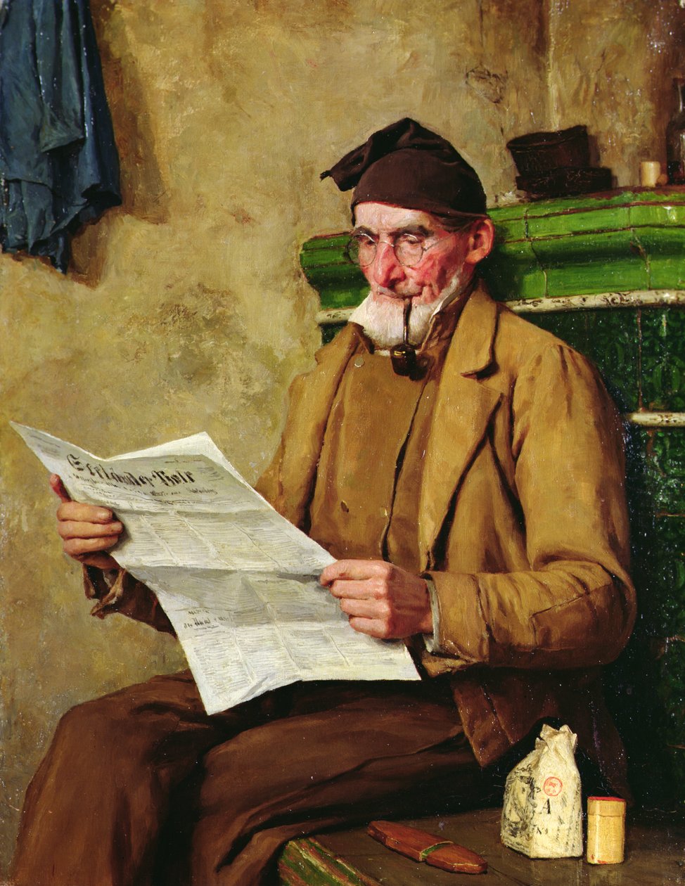 Stary Feissli czyta gazetę autorstwa Albert Anker