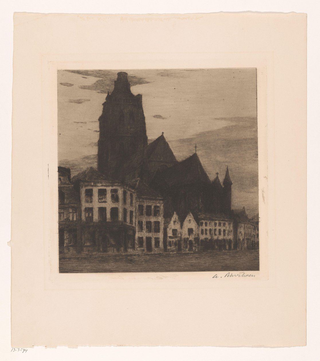 Widok na kościół św Walburga w Oudenaarde autorstwa Albert Baertsoen (signed by artist)