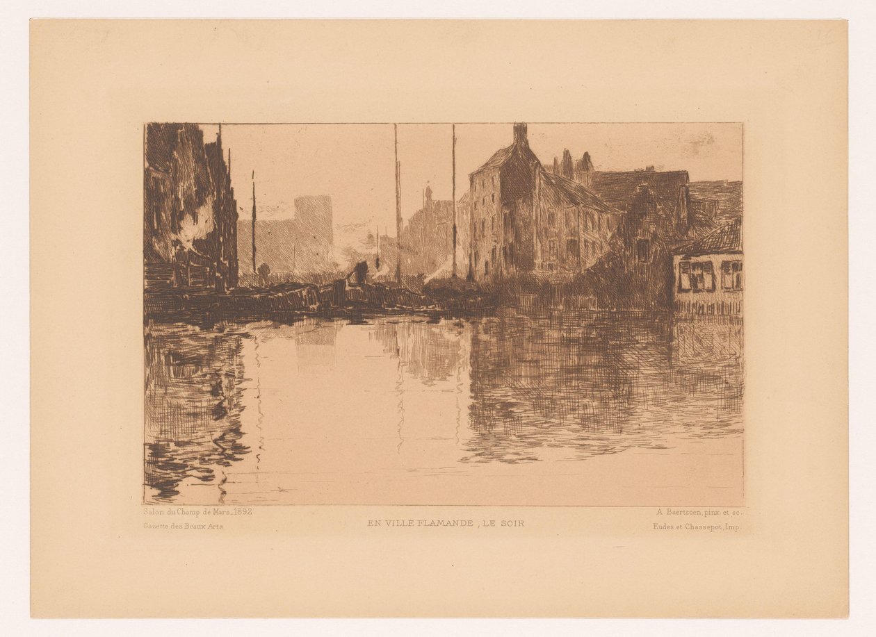 Widok na port we Flandrii En ville Flamande, le soir (tytuł na obiekcie) autorstwa Albert Baertsoen