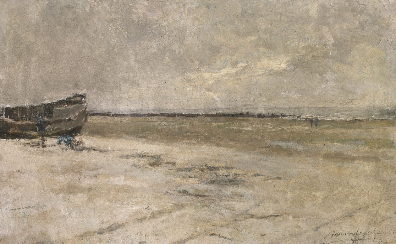 Plaża, szara pogoda, scena plażowa w De Panne autorstwa Albert Baertsoen