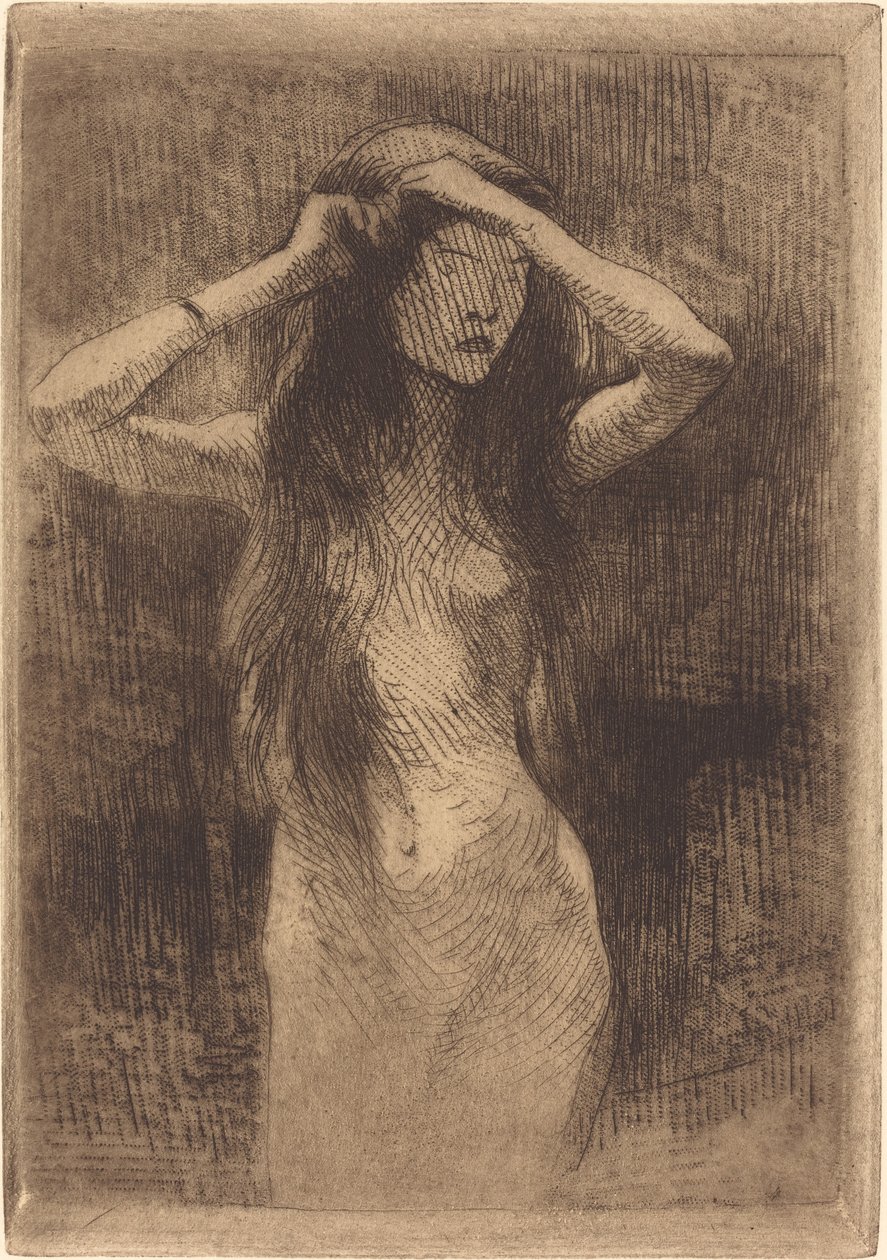 Naga dziewczyna czesząca włosy autorstwa Albert Besnard