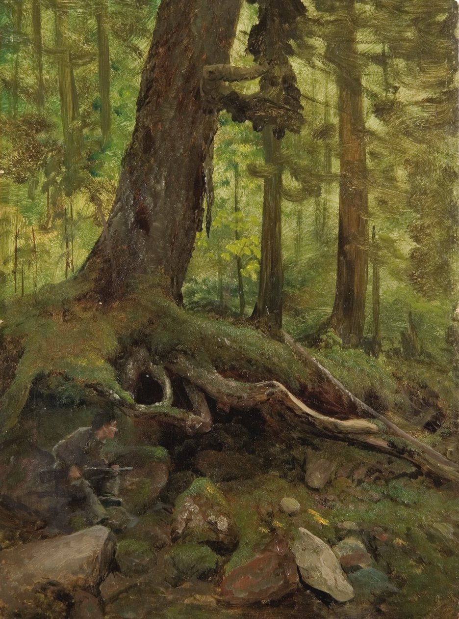Myśliwy w Górach Białych w pobliżu Glen House (szczegół) autorstwa Albert Bierstadt