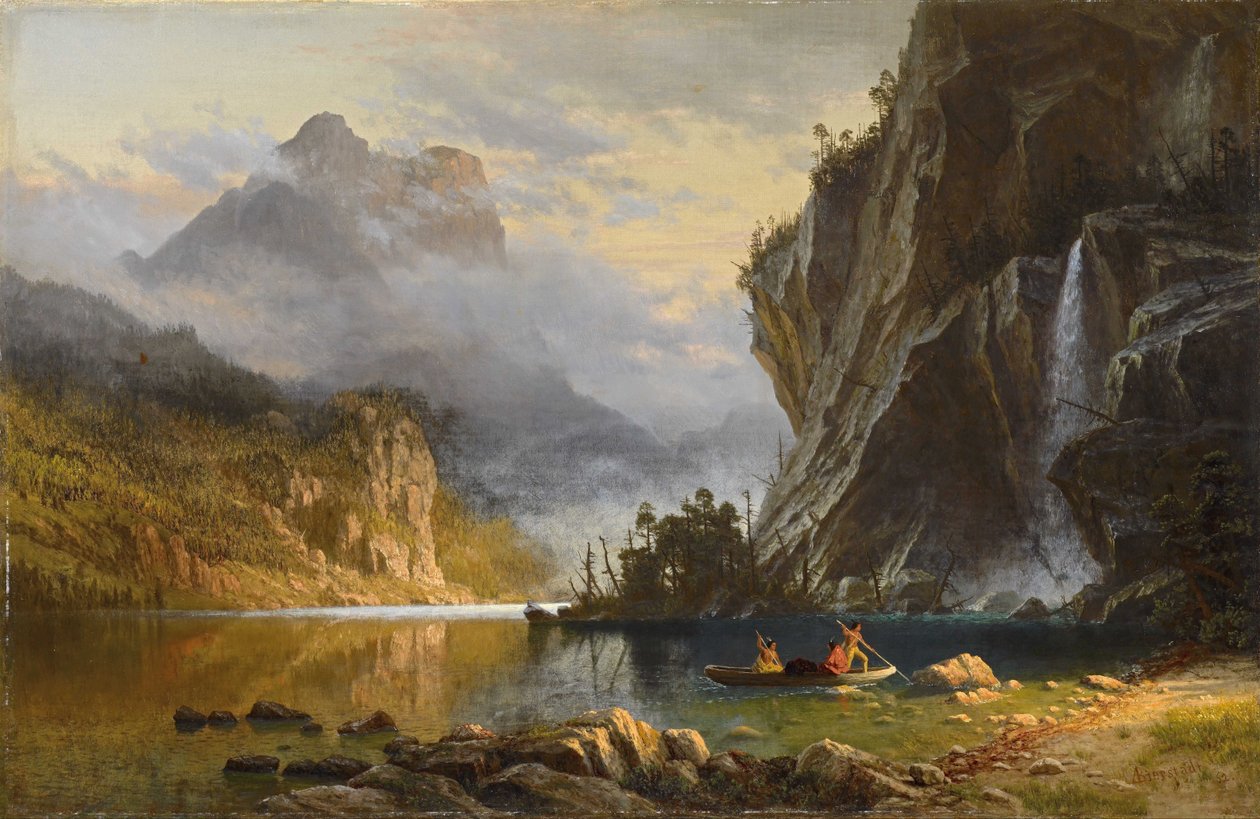 Indiańskie łowienie z włócznią autorstwa Albert Bierstadt