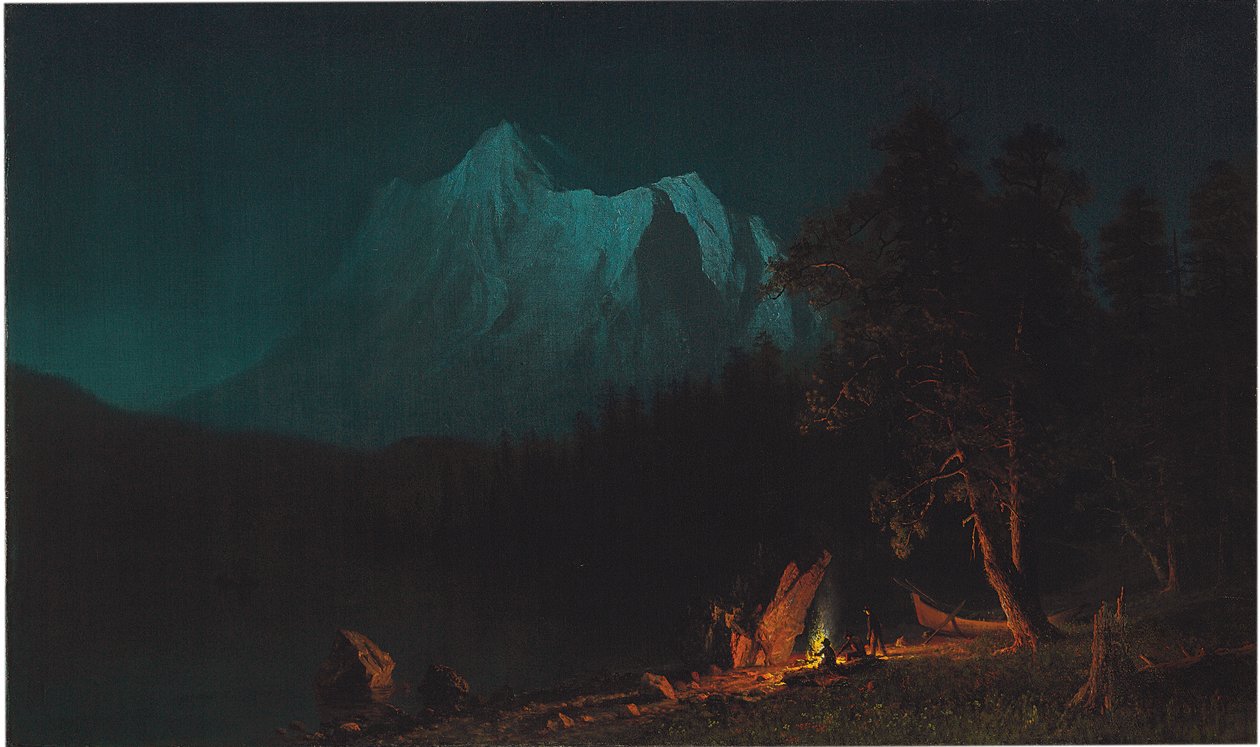 Górzysty krajobraz przy świetle księżyca autorstwa Albert Bierstadt