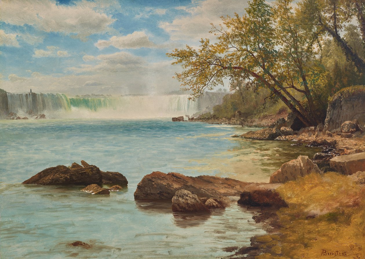 Wodospad Niagara z wieżą Terrapin, ok. 1869 (olej na papierze) autorstwa Albert Bierstadt