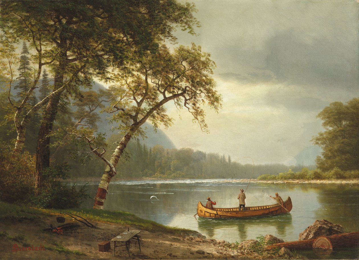 Połów łososia na rzece Caspapediac autorstwa Albert Bierstadt