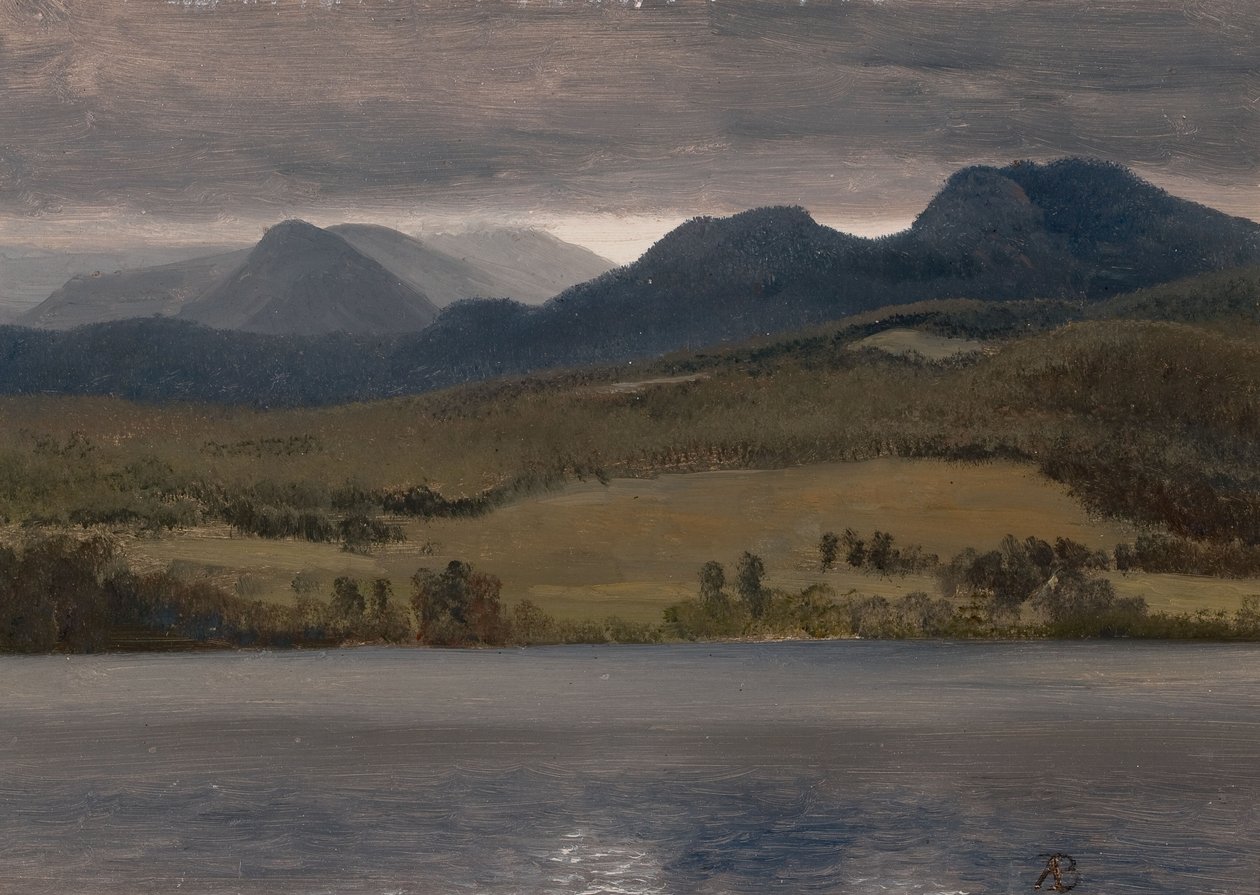 Zachód słońca nad jeziorem (uważanym za jezioro Tahoe) autorstwa Albert Bierstadt