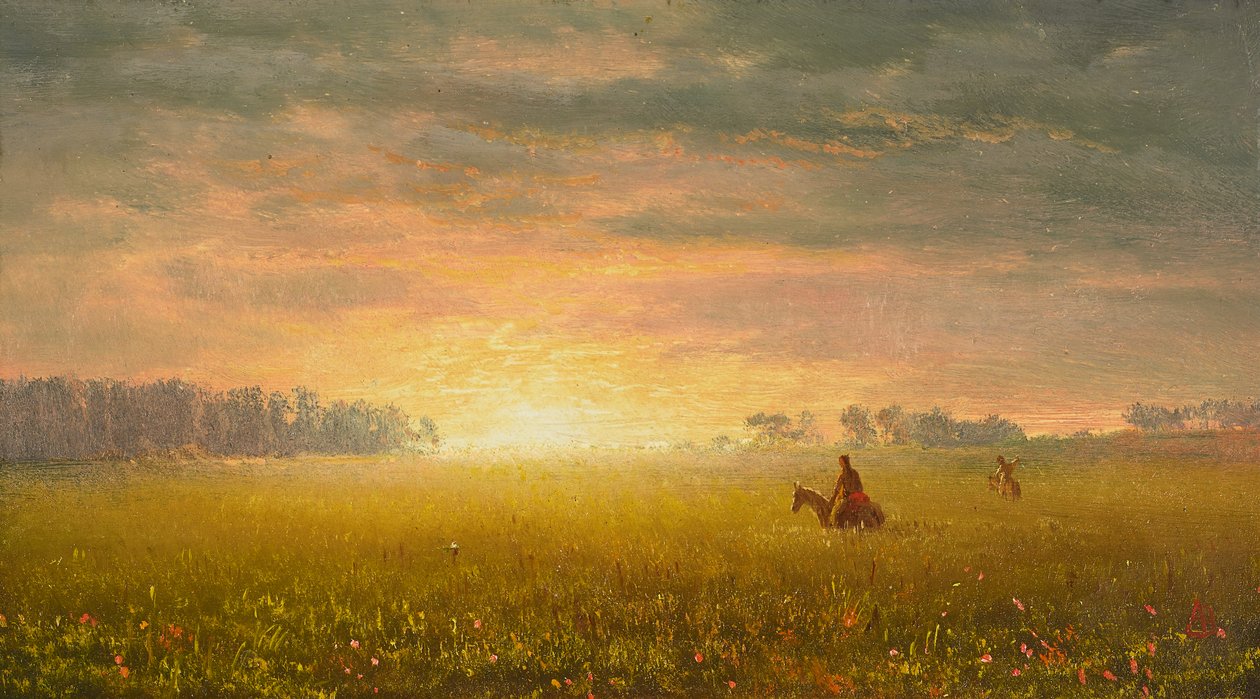 Zachód słońca na preriach, ok. 1861 (olej na papierze) autorstwa Albert Bierstadt
