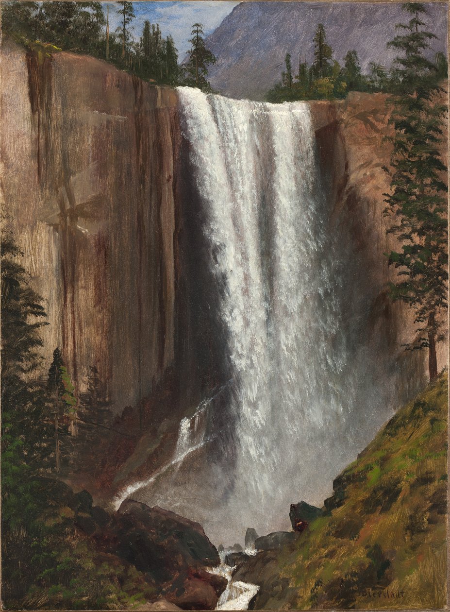 Wodospad wiosenny, 1863 (olej na papierze, oprawiony na płótnie) autorstwa Albert Bierstadt