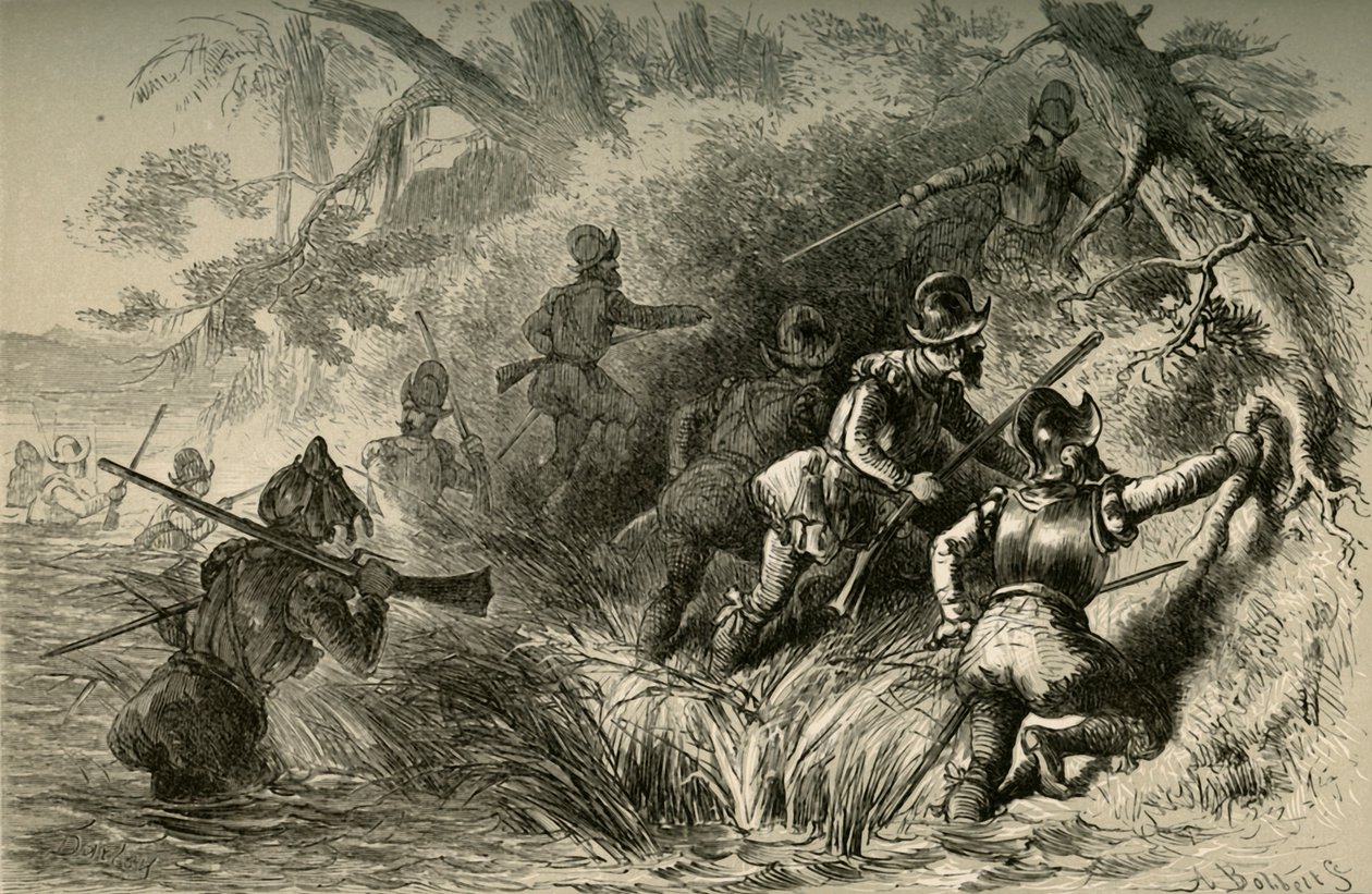 Francuzi przystępujący do ataku na hiszpański fort na St. Johns, 1877. autorstwa Albert Bobbett