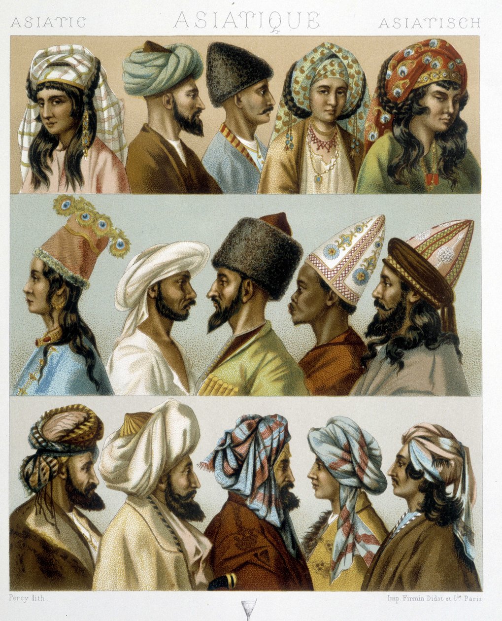 Fryzury azjatyckie - w „Strój historyczny” Racineta, koniec XIX wieku autorstwa Albert Charles August Racinet