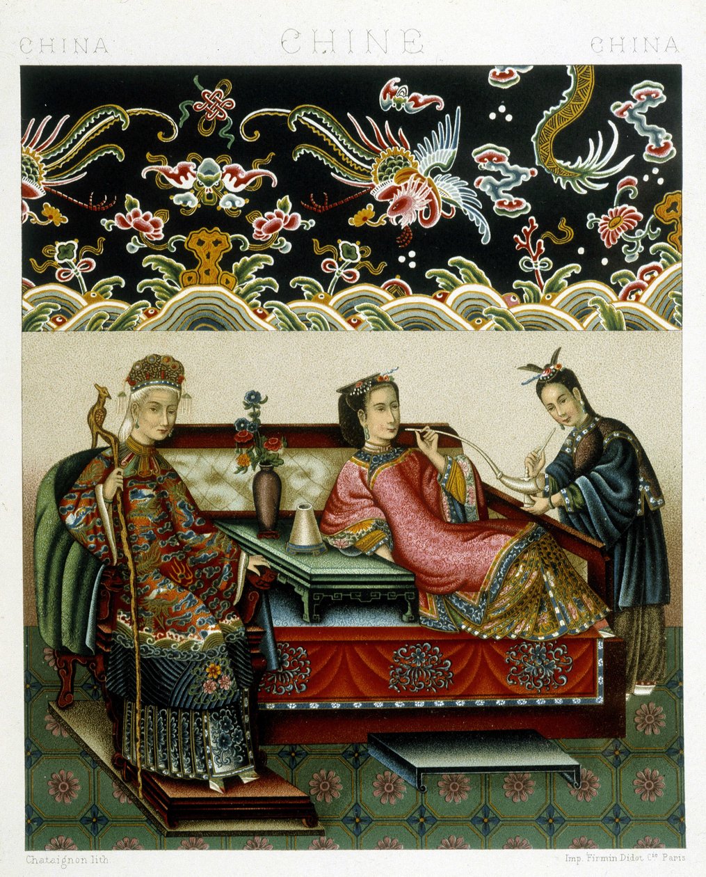 Kostium chińskiego Impressa. Płyta chromolitograficzna - w „Le costume historique” Racinet autorstwa Albert Charles August Racinet