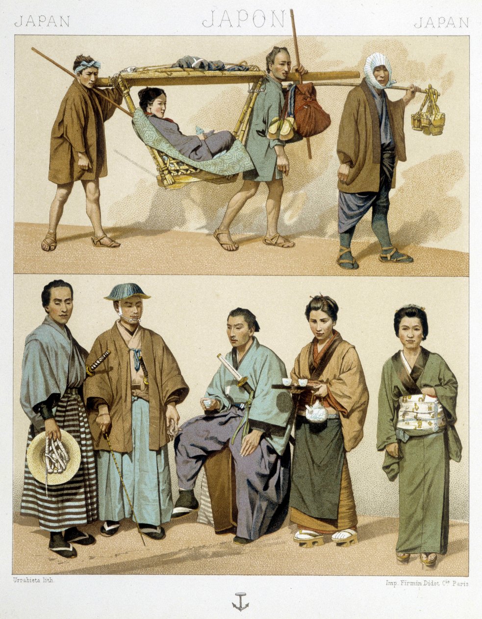 Kostiumy i transport w Japonii autorstwa Albert Charles August Racinet