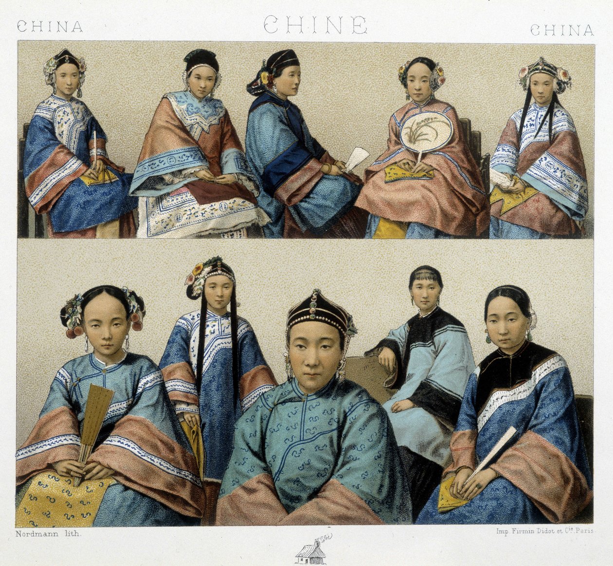 Różne typy kobiet w Chinach - w „Strój historyczny” autorstwa Racineta autorstwa Albert Charles August Racinet