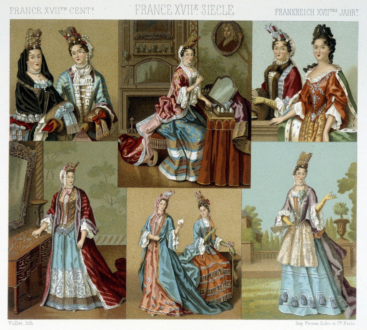 Moda i fryzjerstwo we Francji w XVIII wieku - w „Le costume historique” Racineta, koniec XIX wieku autorstwa Albert Charles August Racinet