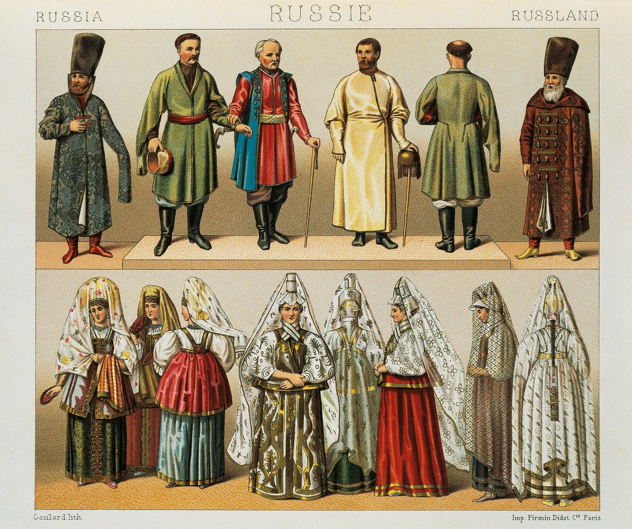 Historyczny strój narodu rosyjskiego, ilustracja z The Complete History Costume Racinet Auguste autorstwa Albert Charles August Racinet