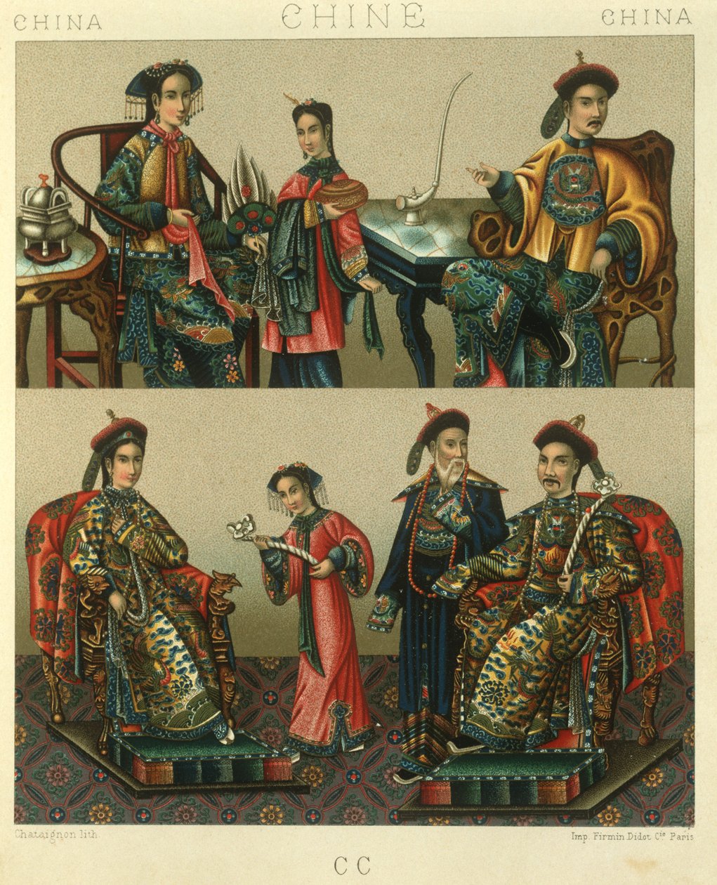 Ilustracja cesarskiej rodziny Chin; Chiny autorstwa Albert Charles August Racinet