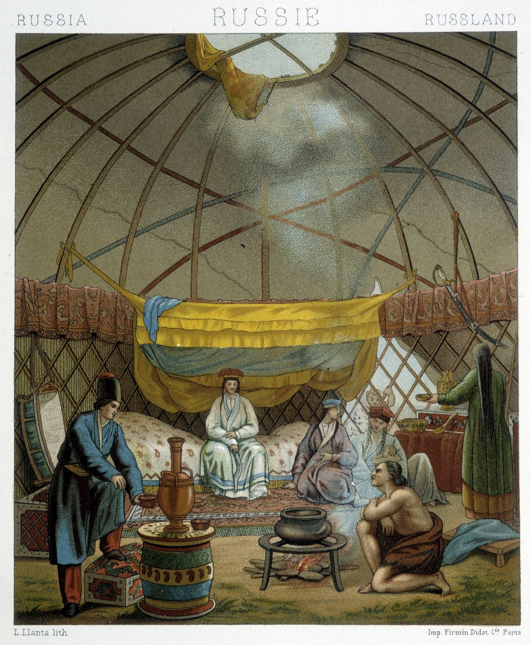 Kałmuk (rosyjscy nomadzi) w swojej jurcie autorstwa Albert Charles August Racinet