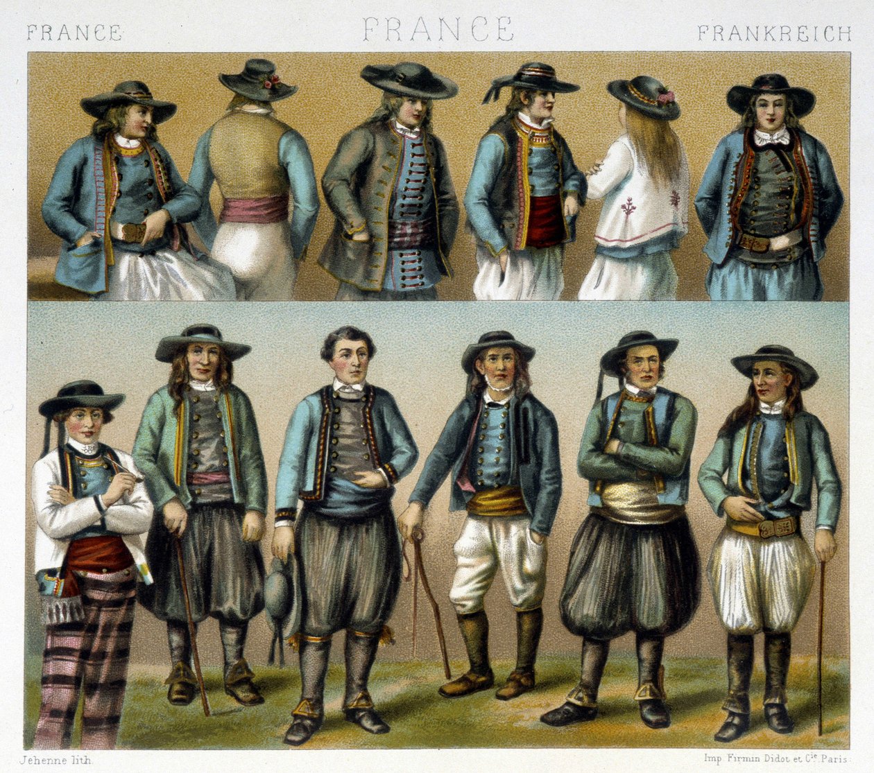 Kostiumy męskie Finistère z XIX wieku - w „” Le costume ancien et historique ”” Racineta autorstwa Albert Charles August Racinet
