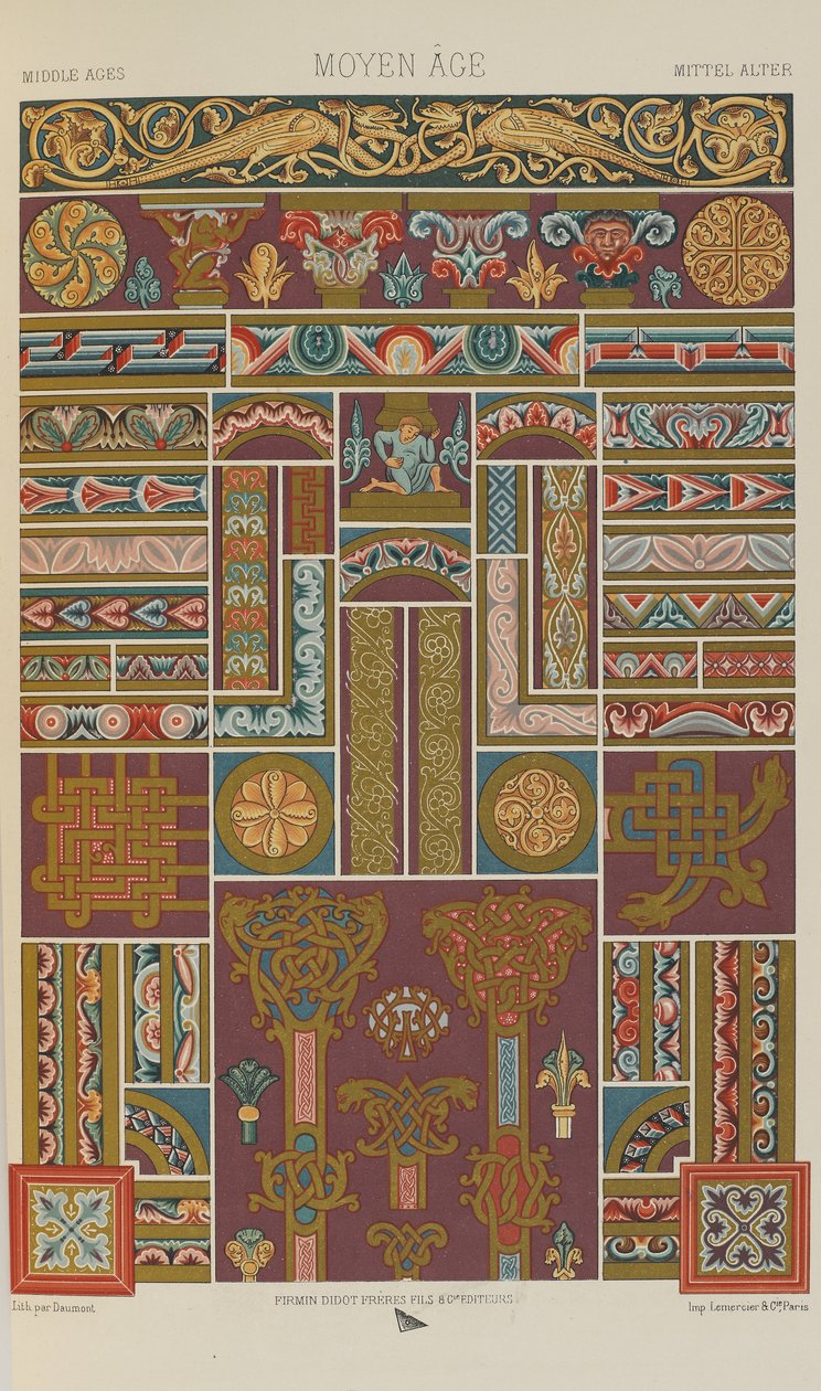 Średniowiecze, płyta 40 z Ornament polichromatyczny: Sto płyt w złocie, srebrze i kolorach, 1873 autorstwa Albert Charles August Racinet