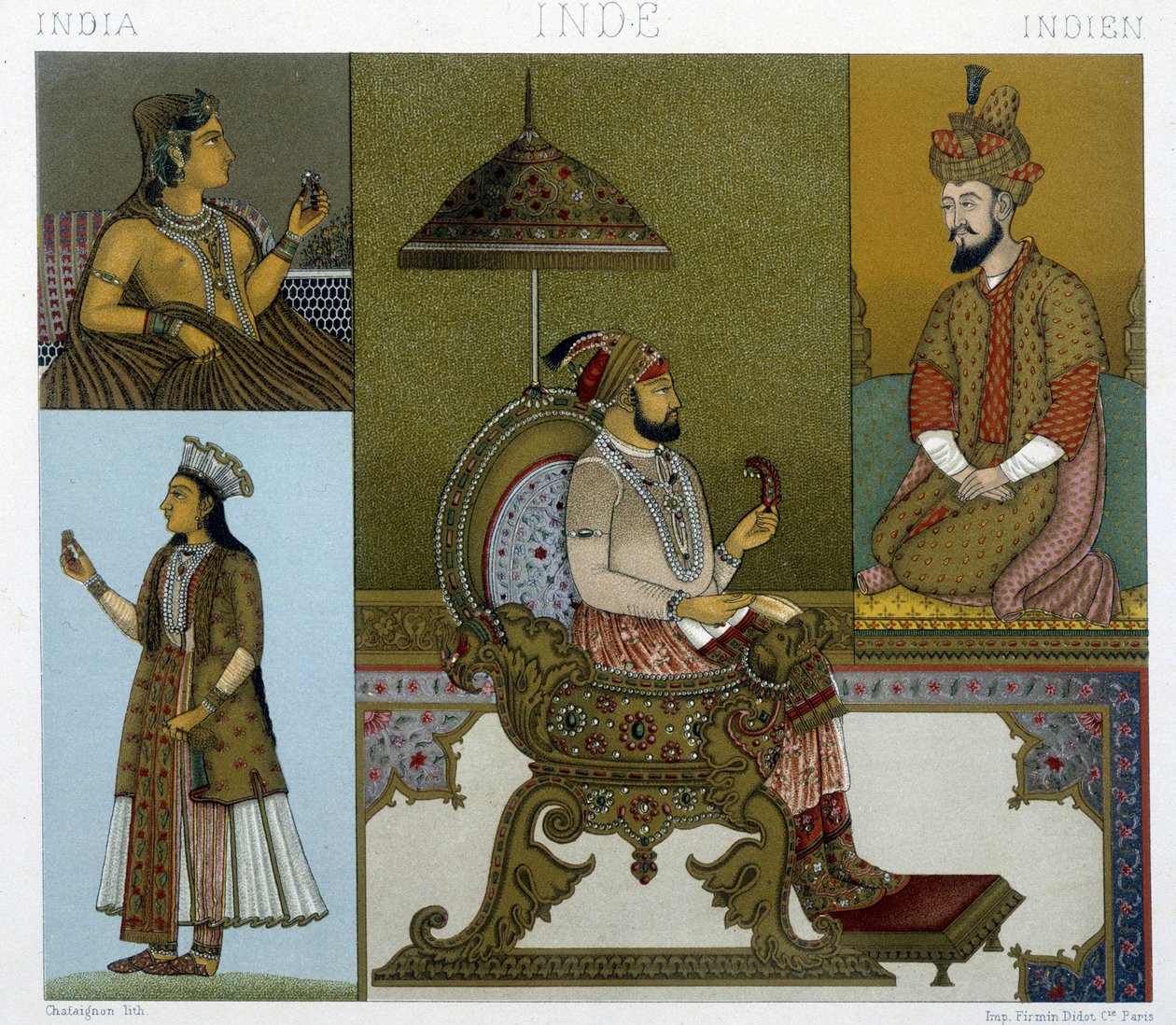 Stroje mongolskie, rycina Racinet autorstwa Albert Charles August Racinet