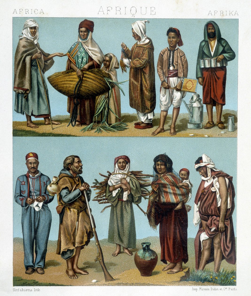 Popularne stroje Afryki. Ilustracja do filmu „Strój historyczny” autorstwa Racinet autorstwa Albert Charles August Racinet