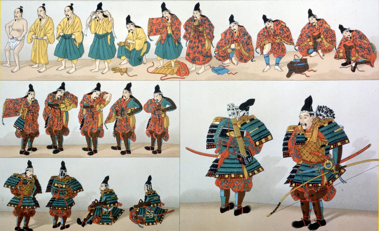Stroje samurajskie, ilustracja z filmu „Kostiumy historyczne” autorstwa Albert Charles August Racinet