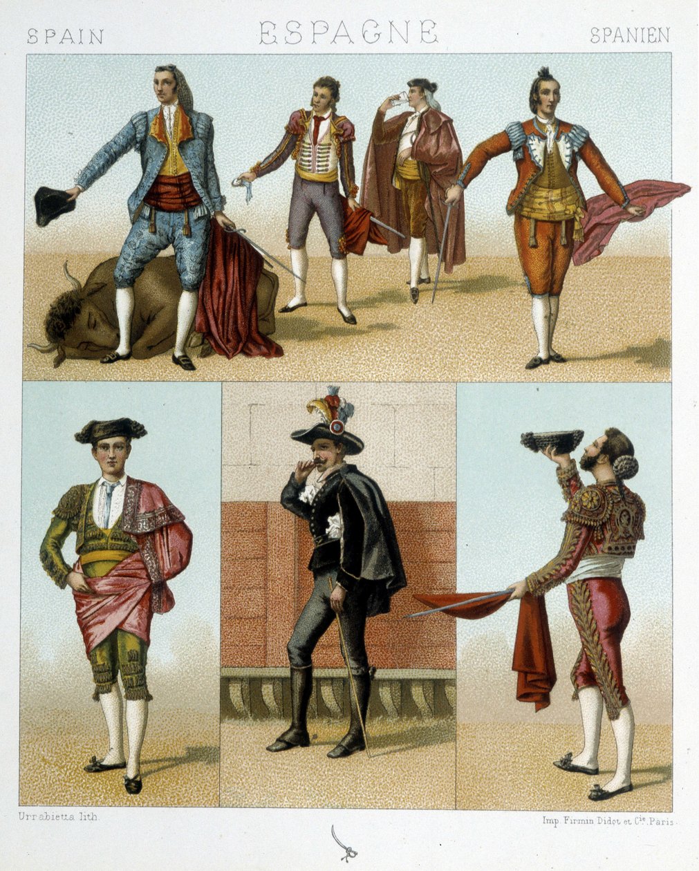 Strój Toreadora w Hiszpanii - w „Starym i historycznym stroju” autorstwa Racinet autorstwa Albert Charles August Racinet