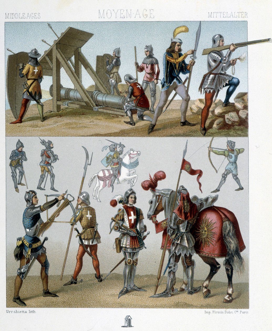 Wojownicy w XV wieku - w „Strój historyczny” Racinet autorstwa Albert Charles August Racinet