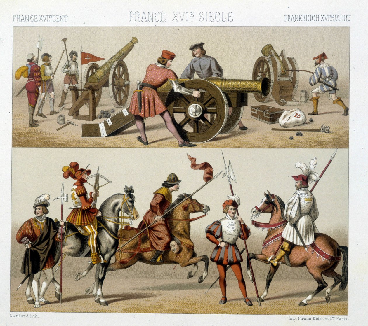 Wojownicy w XVI wieku – w „Strój historyczny” Racinet autorstwa Albert Charles August Racinet