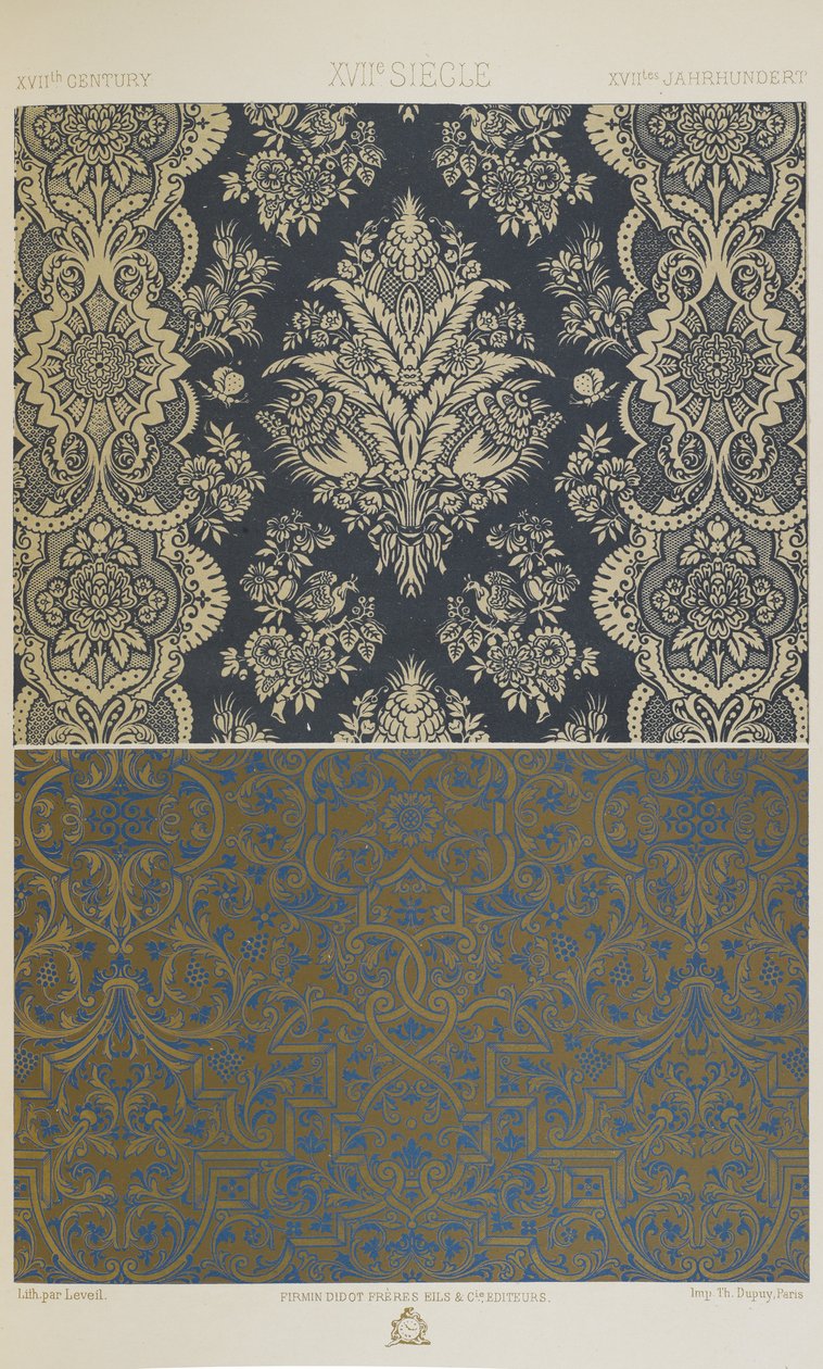 XVII wiek, tablica 85 z "Ornament polichromatyczny: sto płyt w złocie, srebrze i kolorach" autorstwa Albert Charles August Racinet