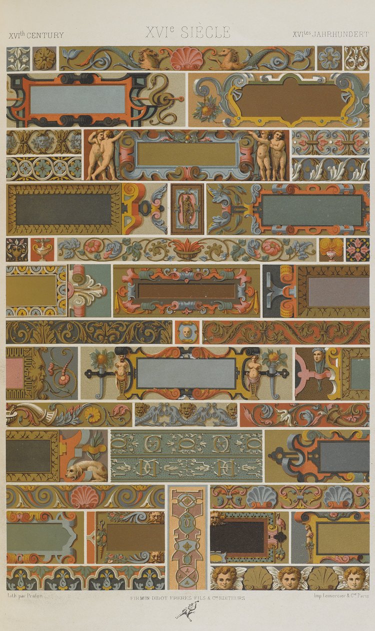 XVI wiek, tablica 71 z książki Ornament polichromatyczny: Sto płyt w złocie, srebrze i kolorach, 1873 autorstwa Albert Charles August Racinet