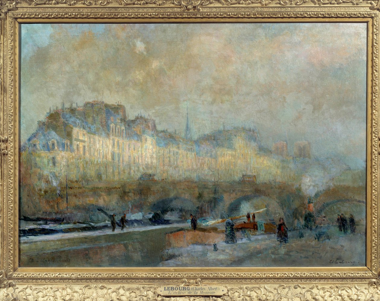 Paryż, zamek La Monnaie, zimowe słońce, czyli widok na Pont-Neuf i Île de la Cite Obraz Alberta Lebourga (1849-1928). 19 wiek. Słońce. 0,815 x 1,155 Musee d