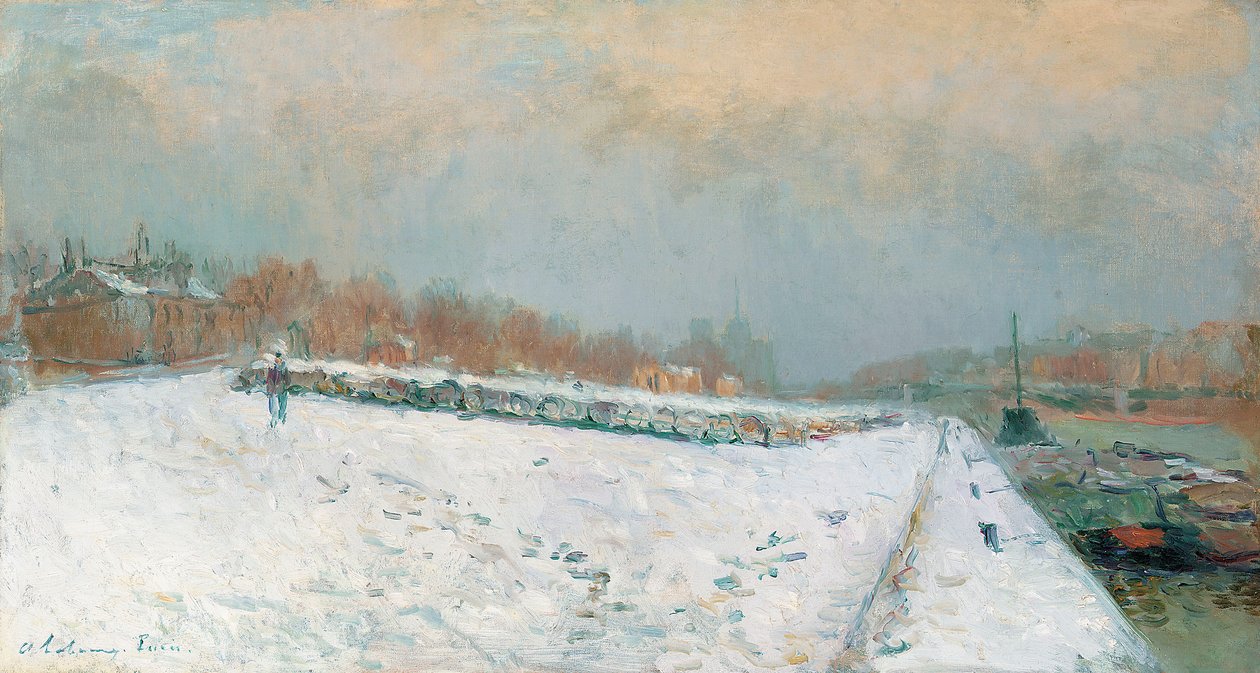 Port Bercy, zimą autorstwa Albert Charles Lebourg