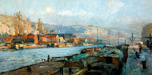 Ile Lacroix i Cote Sainte-Catherine, Rouen, wieczorem autorstwa Albert Charles Lebourg